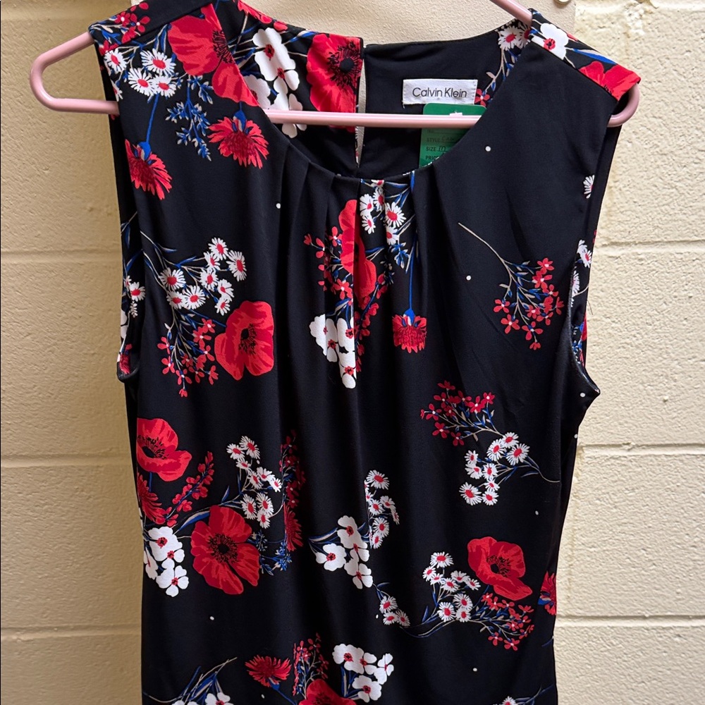 Calvin Klein Black and Red Floral Sleeveless Top